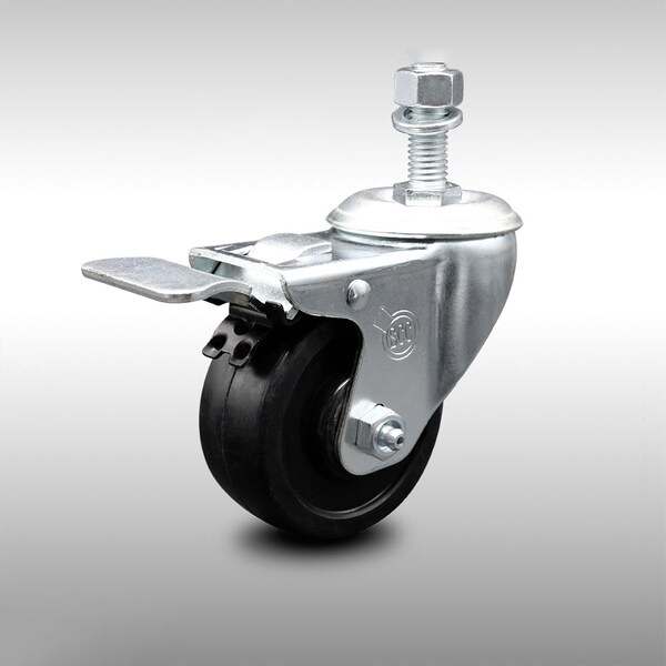 3.5 Inch SS Soft Rubber 1/2 Inch Threaded Stem Caster with Total Lock Brake SCC